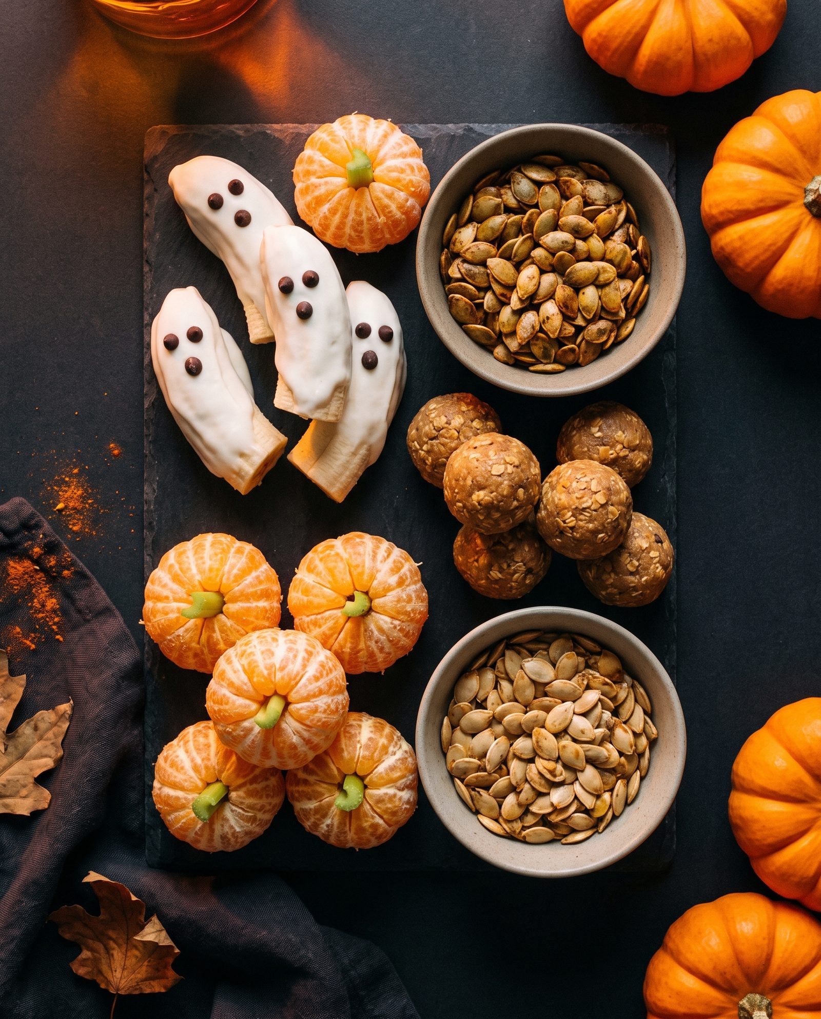 Healthy Halloween Treats and Snacks (AI illustration)
